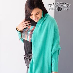 Crazy Train Women's Aqua Open-Front Sweater